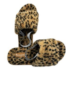 Kookaburra by UGG black brown tan platform slippers size 7/EU 38 #112-4415 Fuzzy